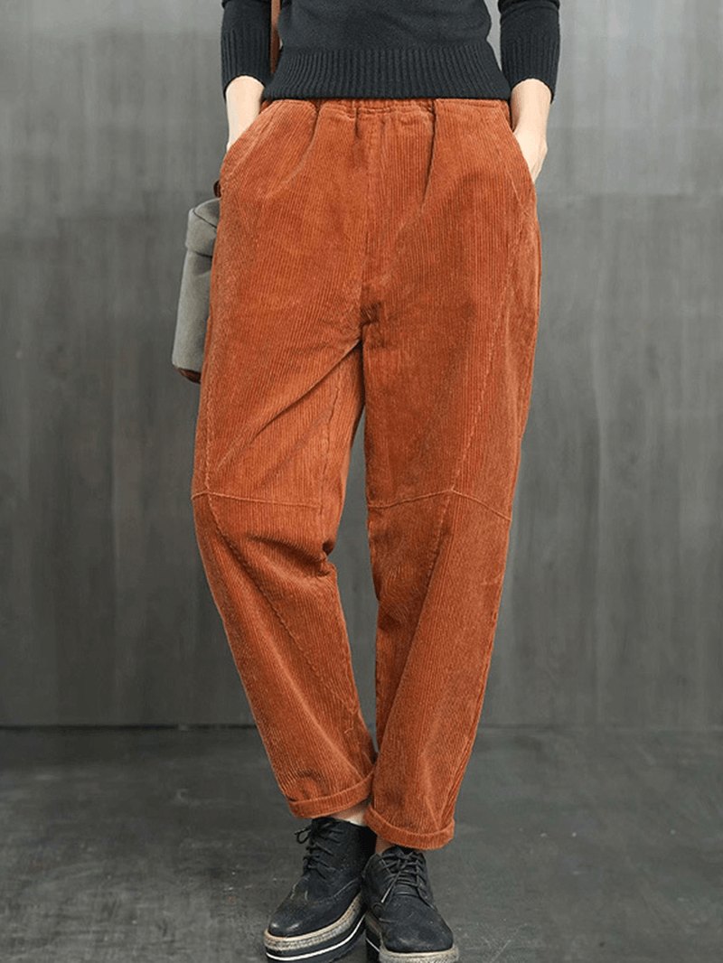 Solid Color Casual Corduroy Pants - MRSLM