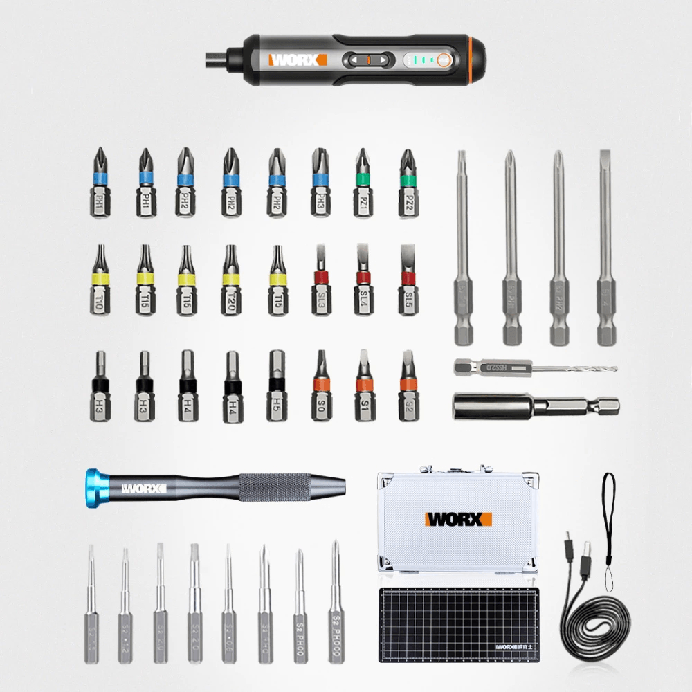[New Arrivals] Worx WX240.5 4V Multi-Used Magnetic Screwdriver Set 3 Speed USB Rechargeable Cordless Electric Screwdrivers W/ 40Pcs Bits - MRSLM