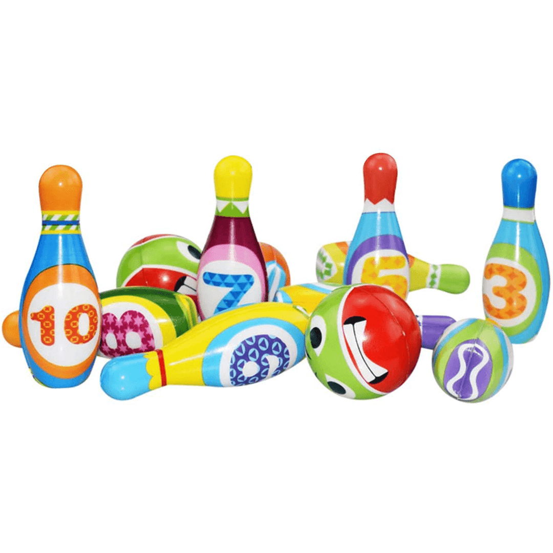 12 Pcs Kids Colorful 10 Bowling Pins 2 Bowling Balls Outdoor Indoor Family Sport Game - MRSLM