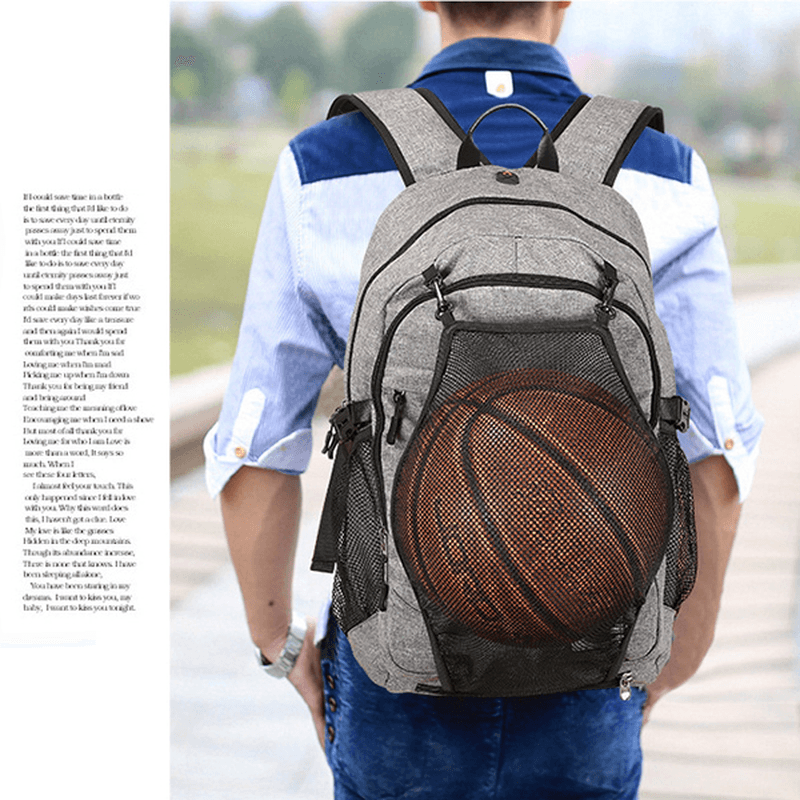 Men Canvas Multifunction Sport Bag Casual Rucksack 17" Basketball Backpack with USB Charging Port - MRSLM