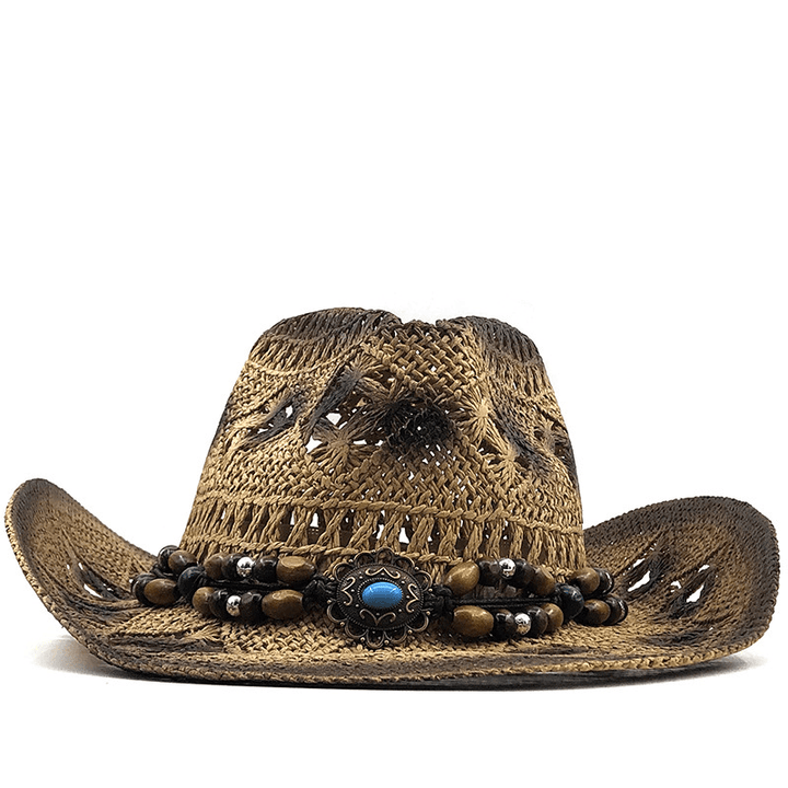 Women'S Outdoor Seaside Beach Hat Cowboy Straw Hat - MRSLM