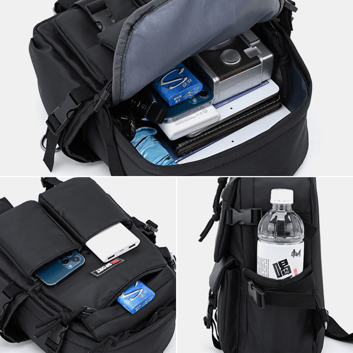 Men Muti-Pockets Waterproof Chest Bag Nylon Lightweight Comfortable Convertible Strap Crossbody Bag - MRSLM