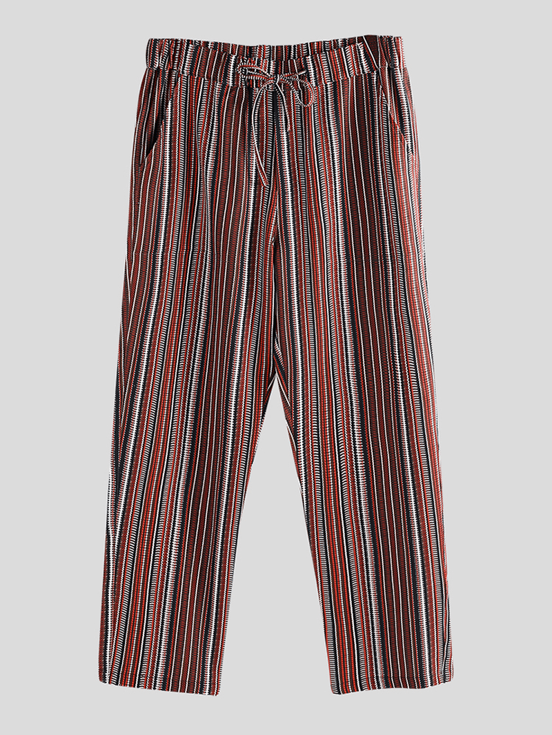 Mens Ethnic Stripe Print Elastic Drawstring Casual Straight Pants - MRSLM