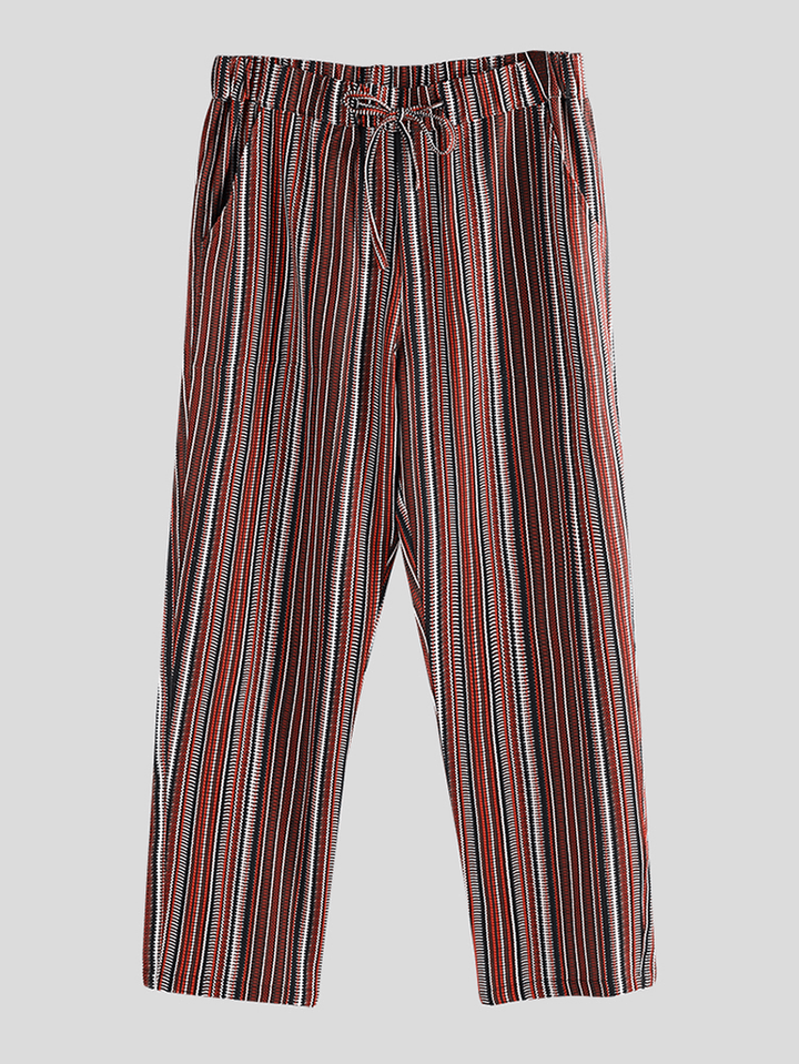Mens Ethnic Stripe Print Elastic Drawstring Casual Straight Pants - MRSLM