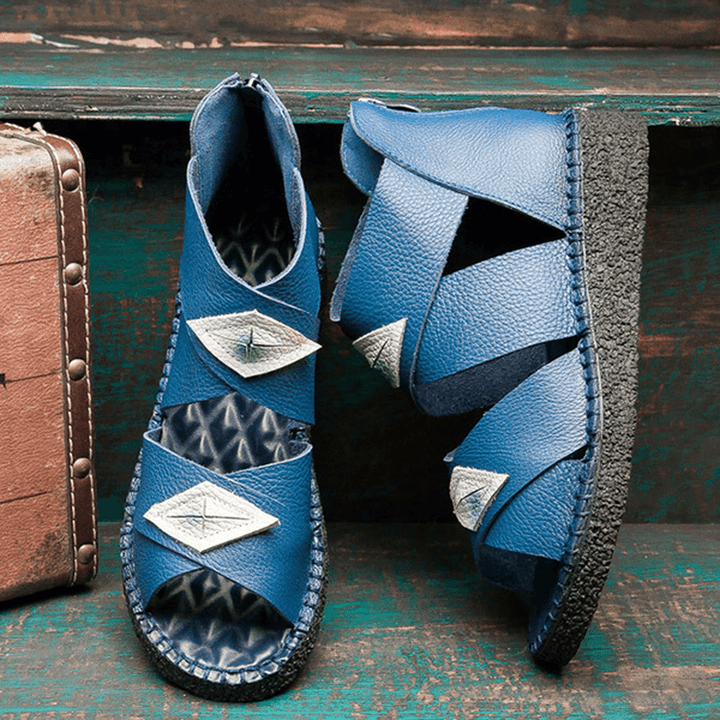 Handmade Genuine Leather Flat Sandals - MRSLM