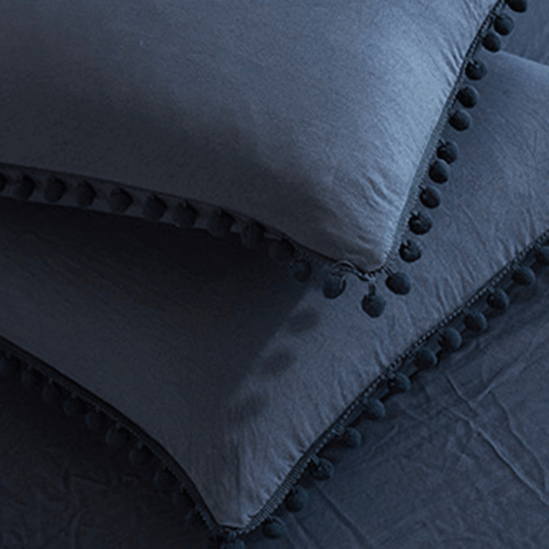 Bedding Pom Pom Duvet Cover Set Ball Fringe Home Textile Solid Color Bedding Sets Soft Microfiber Comforter Cover - MRSLM