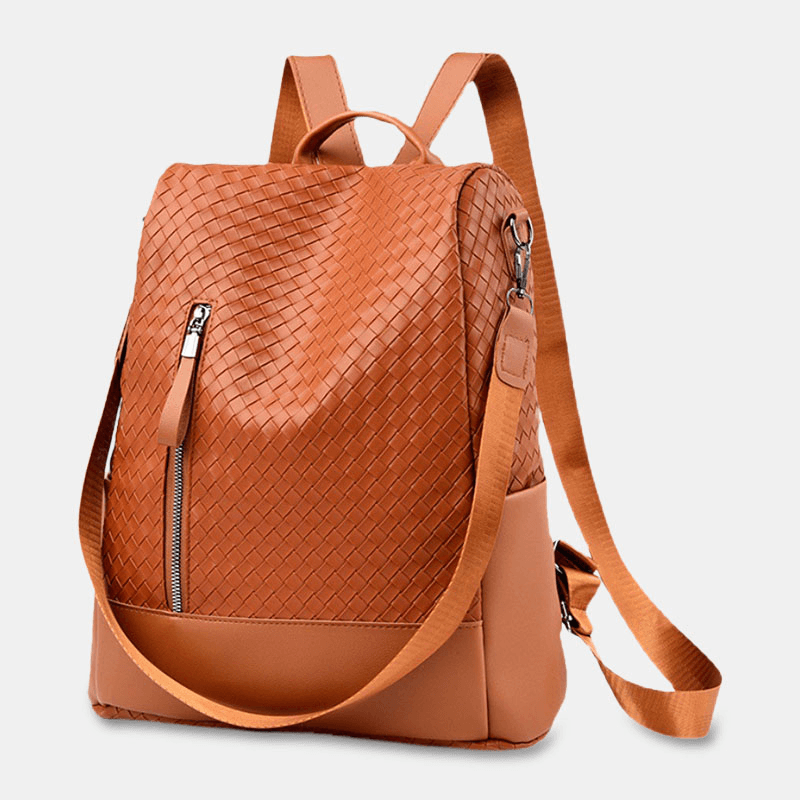 Women PU Soft Leather Diamond Lattice Pattern Backpack Large Capacity Multi-Pocket Shoulder Bag - MRSLM