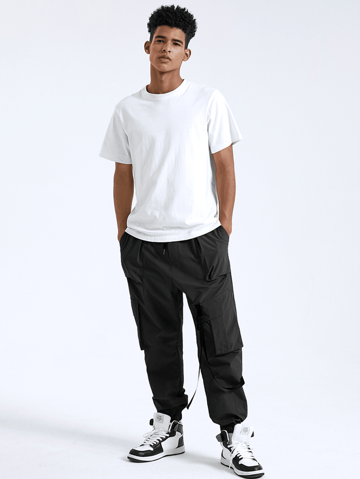 Mens Solid Tactical Casual Taped Cargo Trousers with Pocket - MRSLM