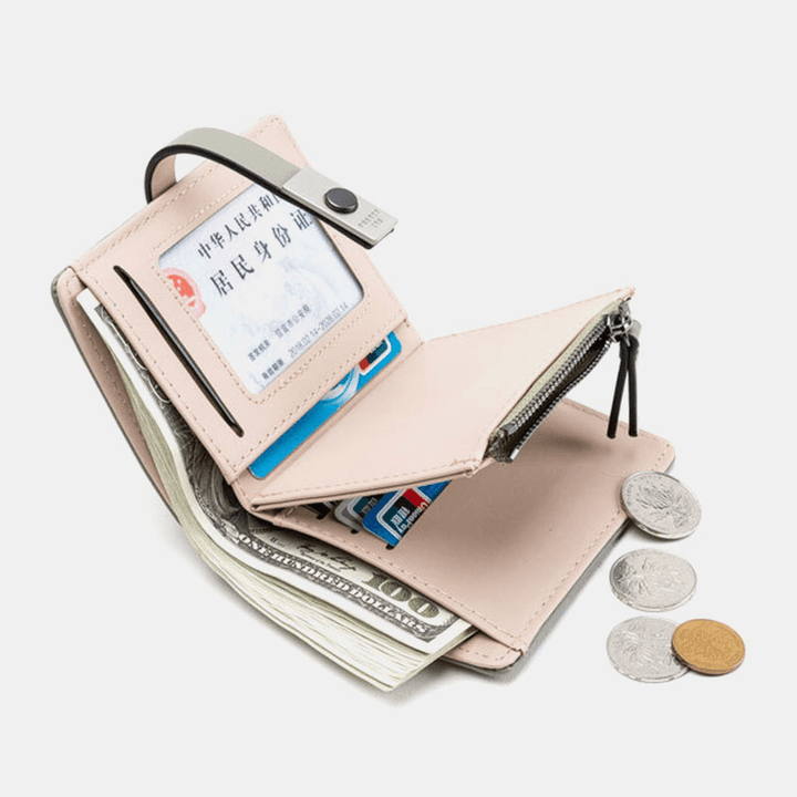 Women 6 Card Slots Bifold Solid Short Wallet Purse - MRSLM