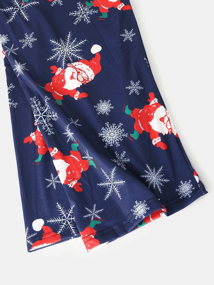 Mens Cartoon Santa Claus Print O-Neck Loose Pants Comfy Home Pajamas Set - MRSLM