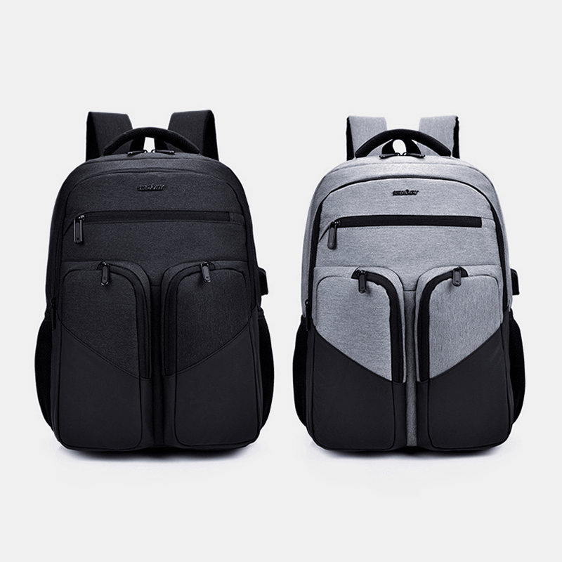 Newly Men Polyester Waterproof Laptop Backpack with USB Charging Casual Outdoor Travel School Bag - MRSLM