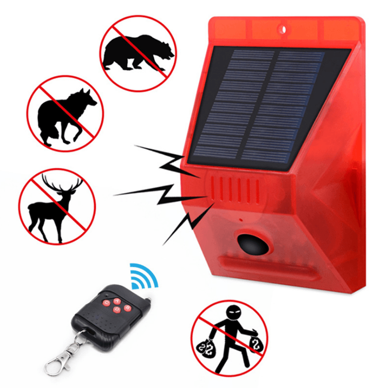 -N911C Solar Alarm Light IP65 Waterproof Remote Control Anti-Animals Flash Warning Security Sound Light - MRSLM