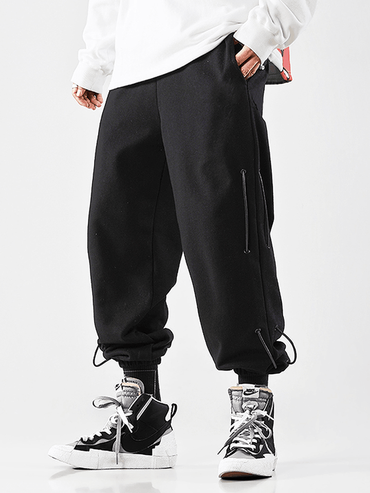 Mens Solid Color Side Drawstring Detail Relaxed Fit Jogger Pants - MRSLM
