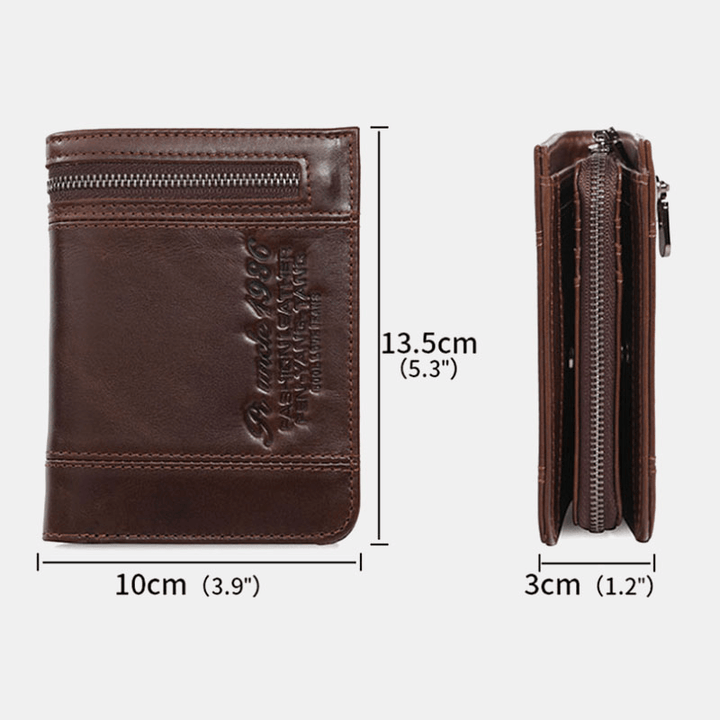Men Genuine Leather RFID Blocking 20 Card Slots Bifold Wallet Purse Zipper Coin Bag - MRSLM