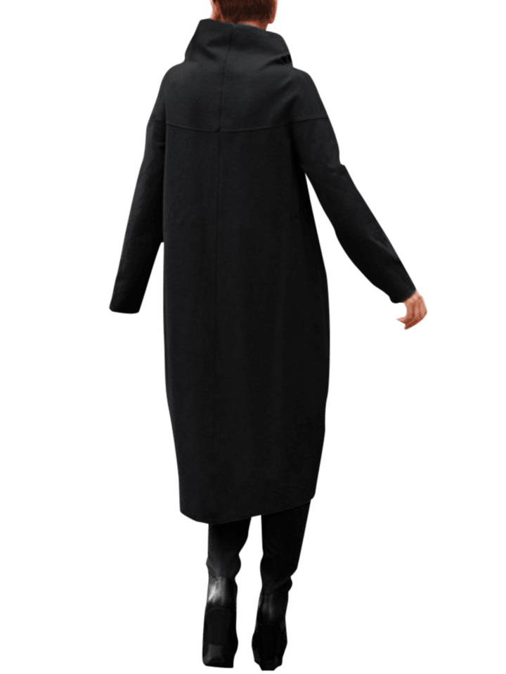 Women Long Sleeve High Neck Loose Hoodies Solid Color Dresses - MRSLM