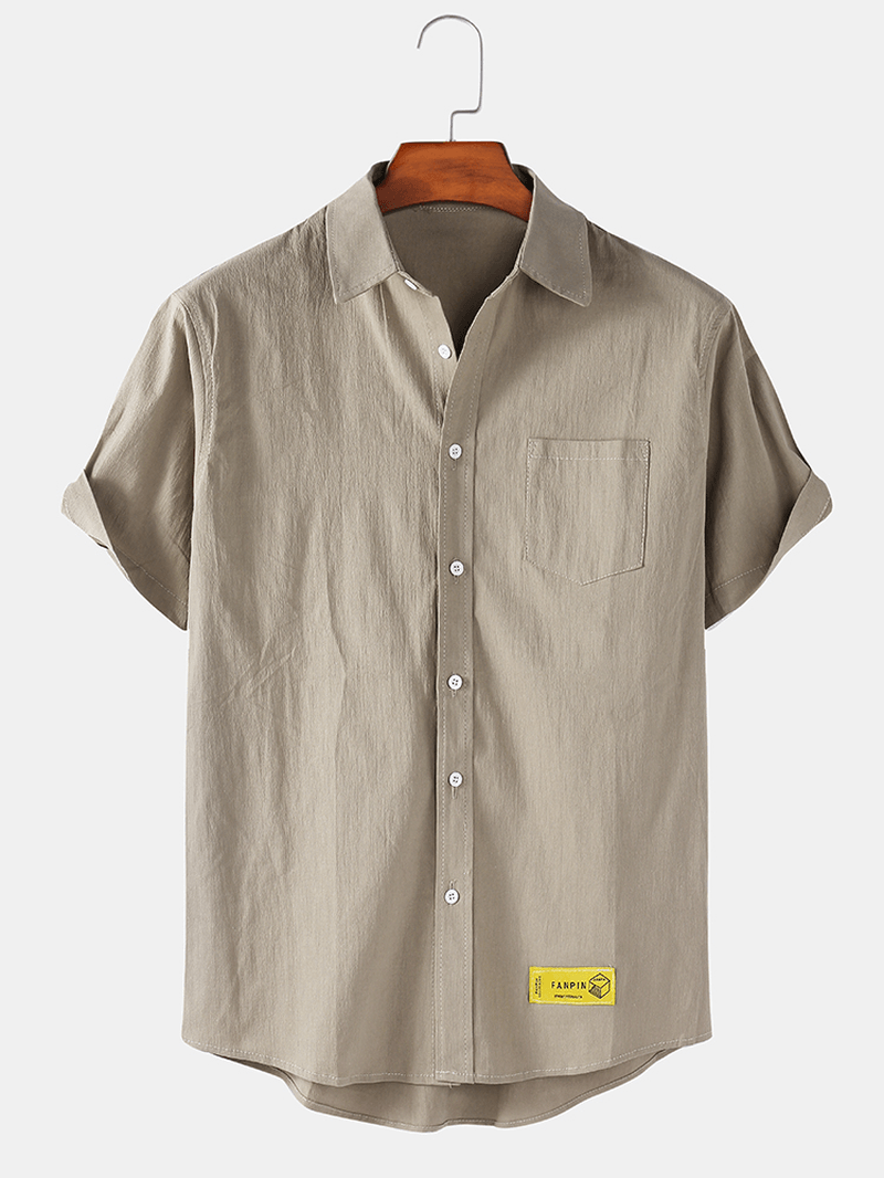Mens Cotton Solid Turn down Collar Short Sleeve Shirts - MRSLM