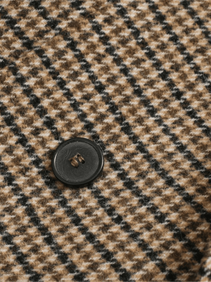 Women Plaid Vintage Wool Print Lapel Collar Long Sleeve Suit Jackets - MRSLM