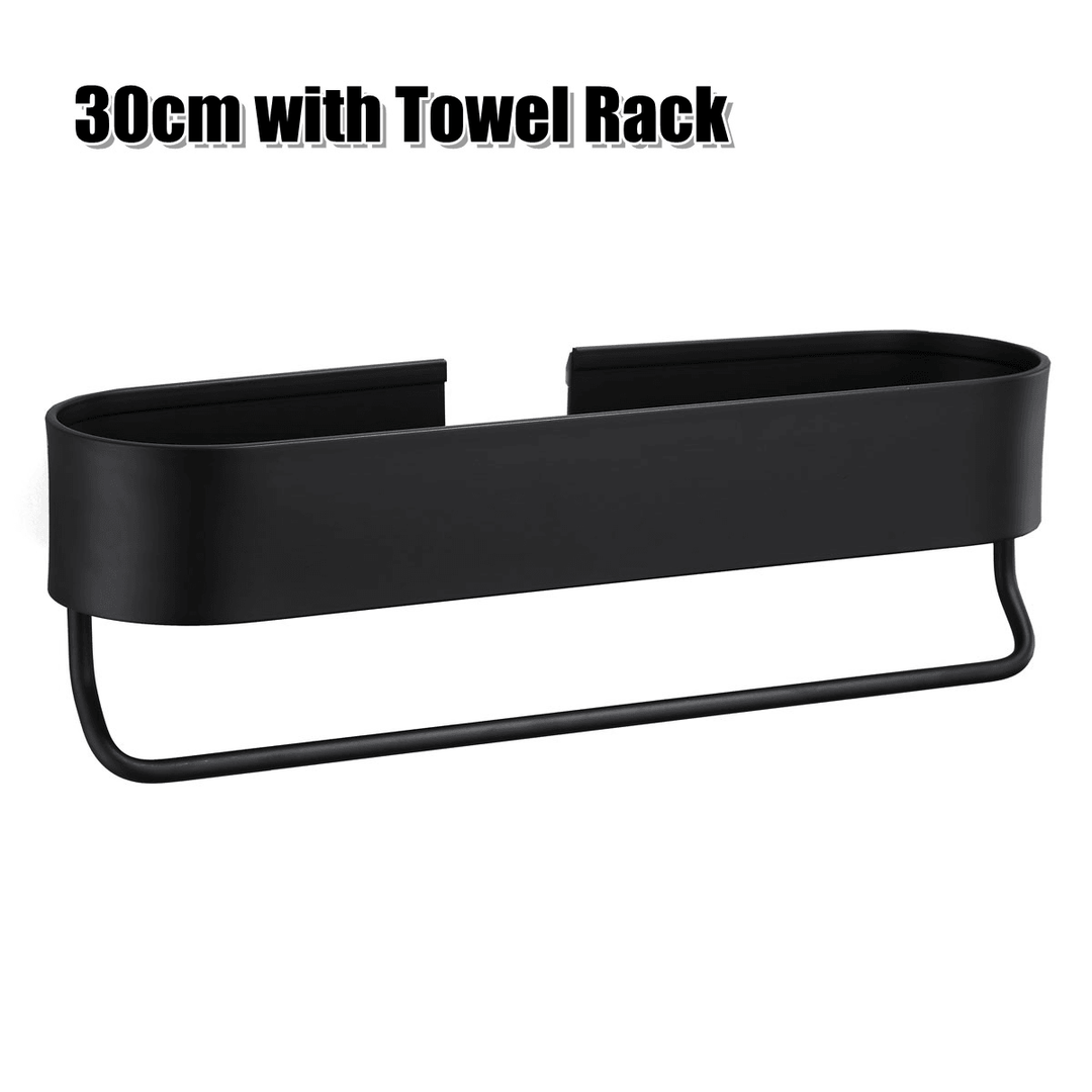 Black Bathroom Shelf 30-50Cm Kitchen Wall Shelves Basket Storage Rack Towel Bar - MRSLM