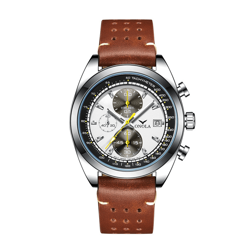 ONOLA ON6823 Fashion Stopwatch Calendar Display Men Watch Waterproof Leather Strap Quartz Watch - MRSLM