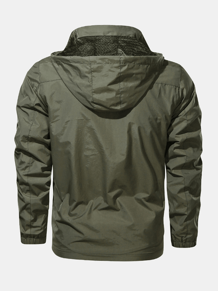 Mens Windproof Multi Pocket Windproof Waterproof Zipper Hooded Jacket - MRSLM