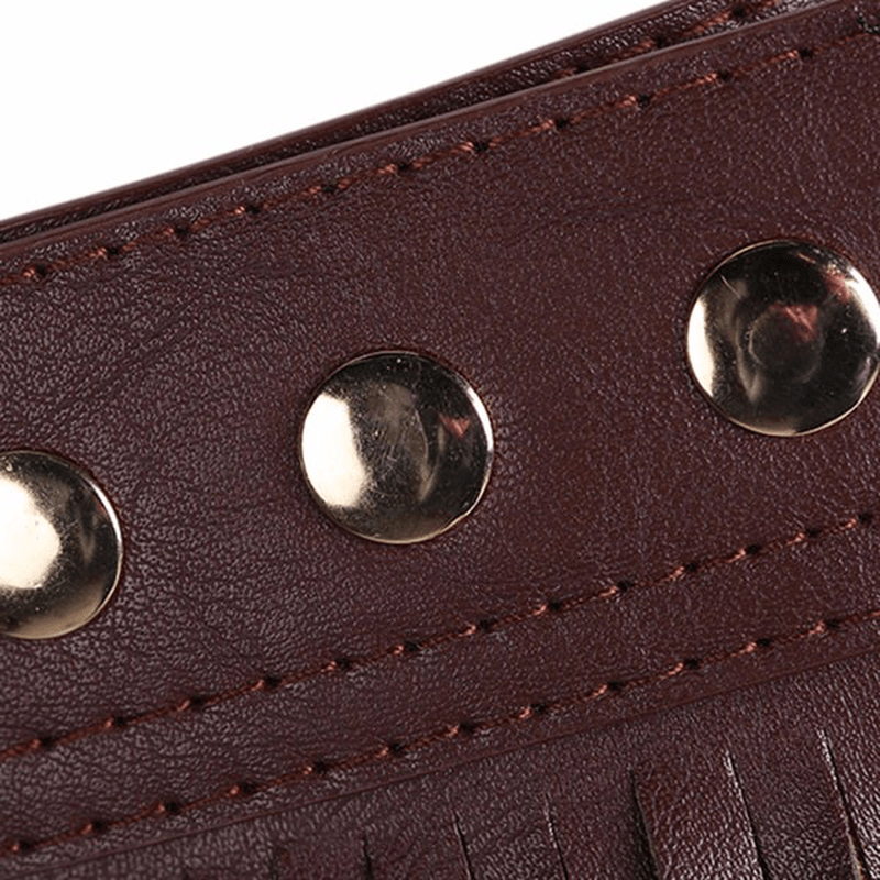 Women Tassel Fringed Belts Leather Snap Button Buckles - MRSLM
