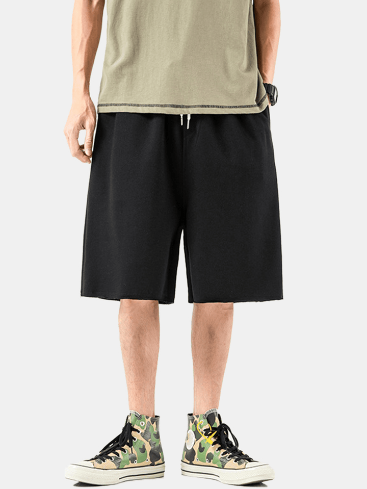 Cotton Mens Solid Color Pocket Drawstring Overalls Loose Shorts - MRSLM