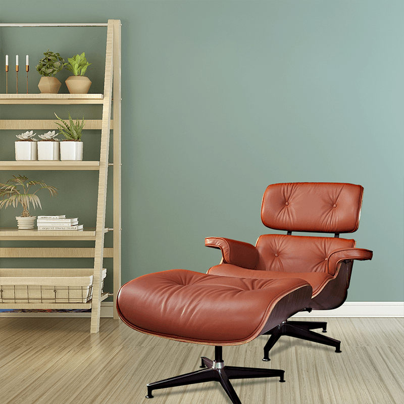 Full Genuine Leather Recliner Lounge Chair with Aluminum Base Support for Living Room - MRSLM