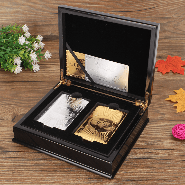 1 Set of Noble Classic 2 $100 Gold & Silver Playing Cards Regular Poker Deck Collectible Box - MRSLM