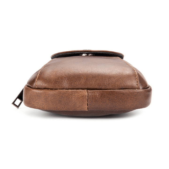 Men Genuine Leather Vintage Minimalist Fashion 6 Inch Phone Bag Waist Bag Crossbody Bag - MRSLM