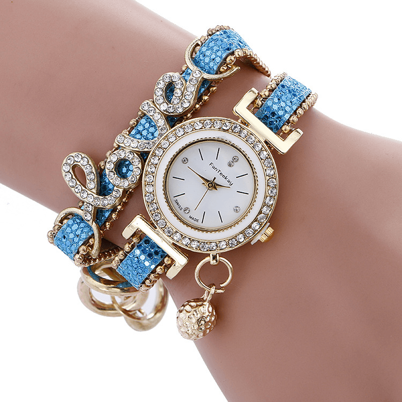 Fashion Luxury Women Watch Love Word Leather Strap Ladies Bracelet Quartz Watch - MRSLM