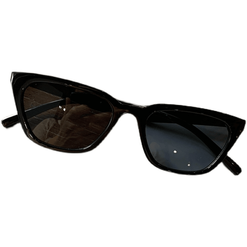 Cool Black Cat Hot Girl with Retro Rectangular Bungee Sunglasses Showing a Small Face - MRSLM