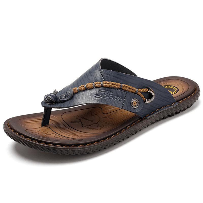 Men Leather Sandlas Flip Flops - MRSLM