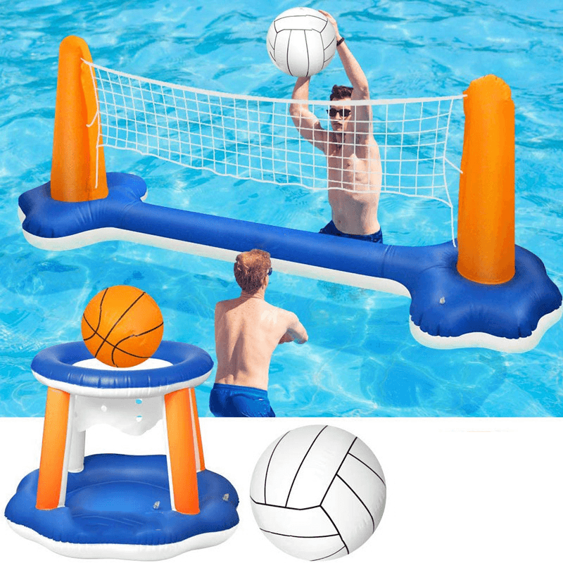 Inflatable Water Volleyball Net Basketball Hoop Basketball Volleyball Floating Toys Swimming Pool Toy Set - MRSLM