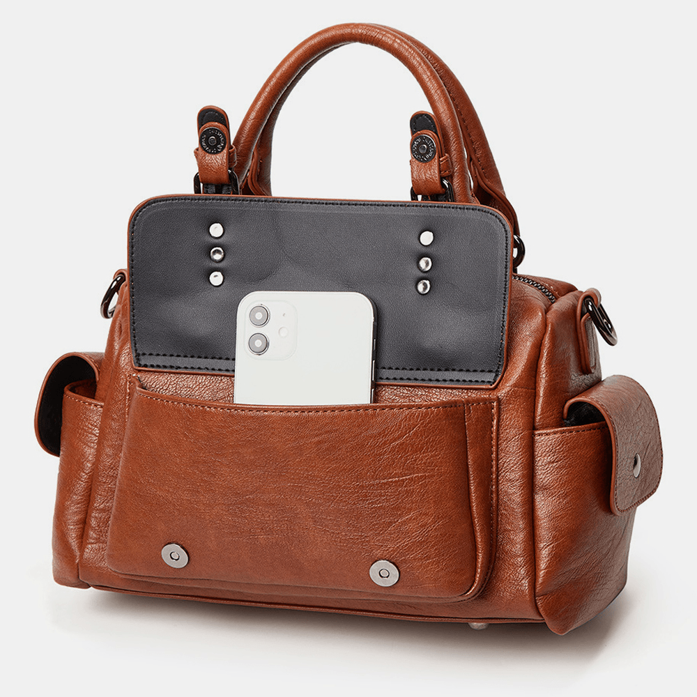 Women Five-Pointed Star Pendant Large Capacoty Crossbody Bag Multi-Pocket Soft Leather Shoulder Bag Handbag - MRSLM