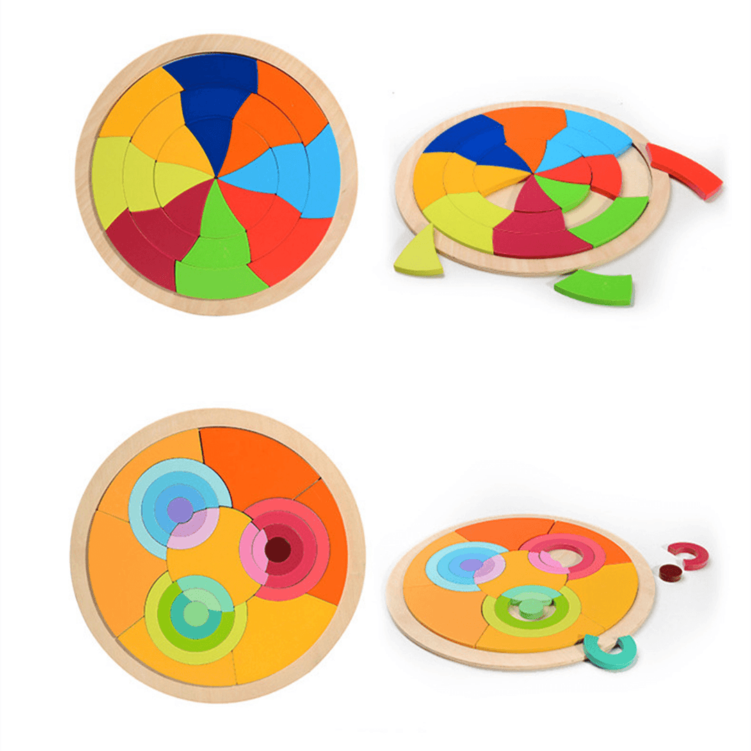 Colorful Rainbow Wooden Blocks Jigsaw Puzzle Toys Kids Learning Educational Game - MRSLM