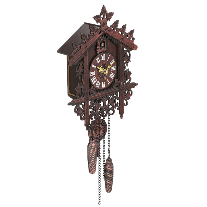 Cuckoo Wall Clock Hanging Handcraft Wall Clock Decoration Art Vintage Bird Swing Wood Cuckoo Clock - MRSLM