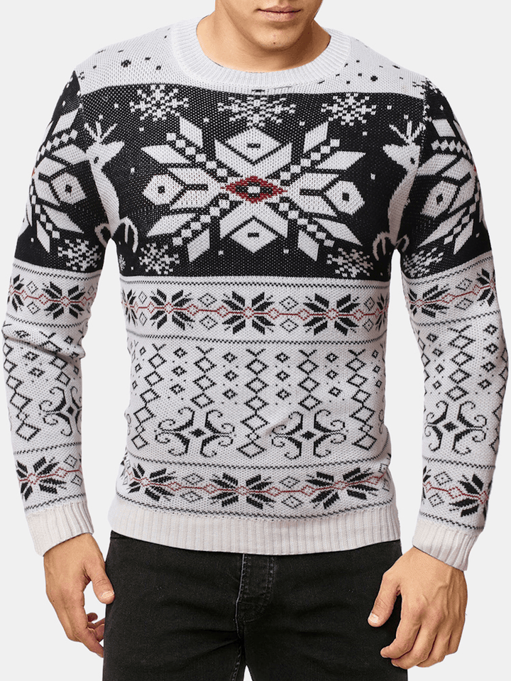 Mens Snowflake Christmas Style Graphics Long Sleeve Knitted Sweaters - MRSLM