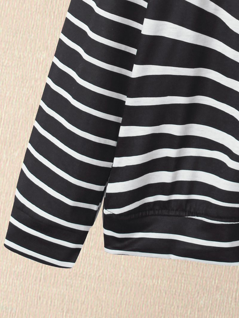 Women 3D Dog & Stripe Print O-Neck Pullover Casual Sweatshirts - MRSLM