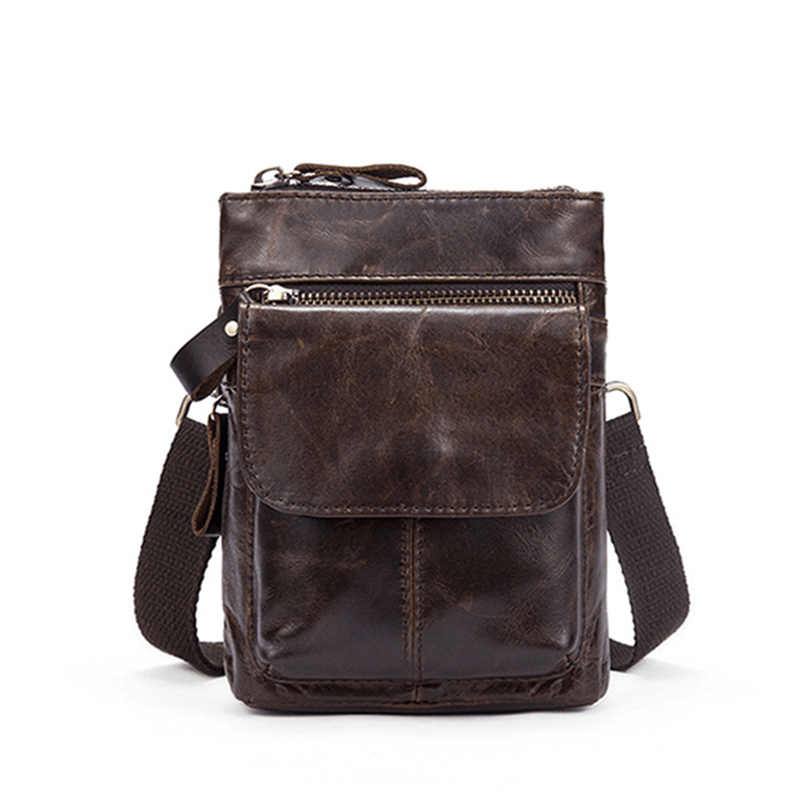 Genuine Leather Waist Bag First Layer Leather Leisure Retro Phone Bag Crossbody Bag for Men - MRSLM