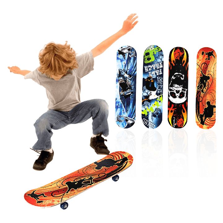 32" Children Skateboard 4-Wheels Skate Board Kid Longboard Pulley Wheel Double Snubby DIY Skateboard PVC Roller Board - MRSLM
