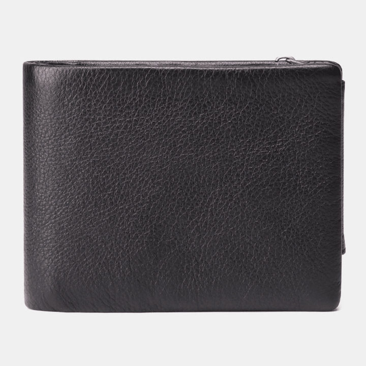 Men Genuine Leather Vinatge RFID Blocking Anti-Theft Wallet Card Holder Zipper Coin Bag - MRSLM