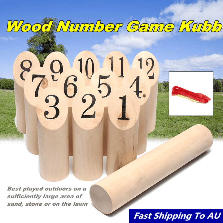 Number KUBB Wooden Family Outdoor Garden Lawn Game Set Board Game Toy - MRSLM
