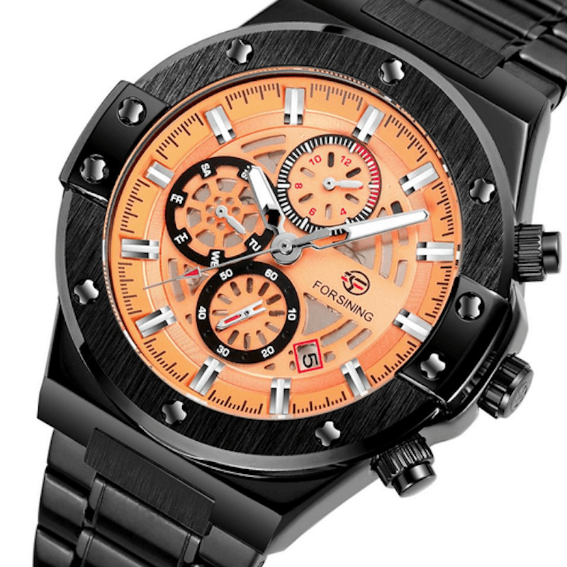 FORSINING FSG6914 Fashion Men Automatic Watch Luminous Date Week Display 3ATM Waterproof Mechanical Watch - MRSLM