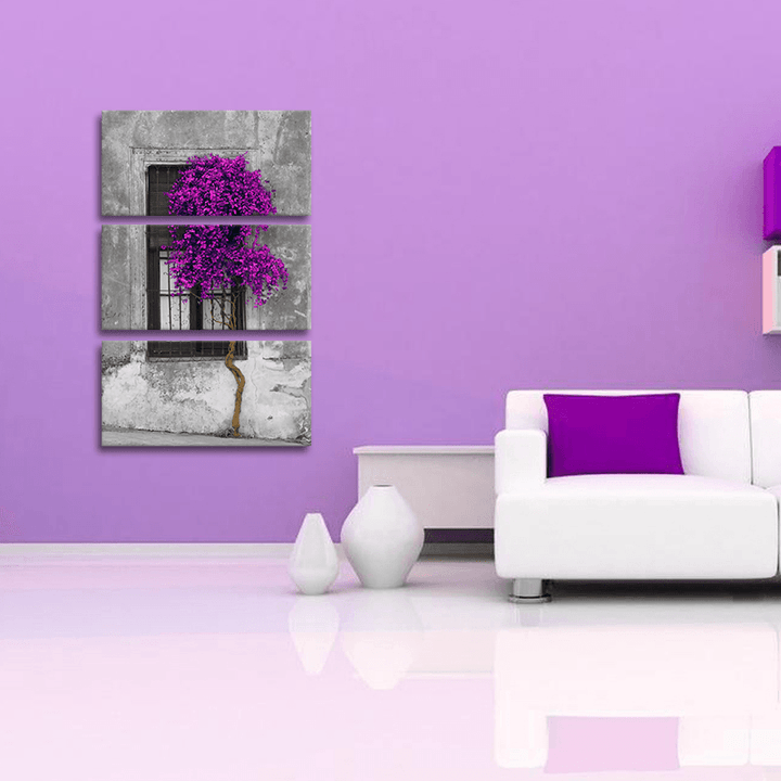 Miico Hand Painted Three Combination Decorative Paintings Purple Tree Wall Art for Home Decoration - MRSLM