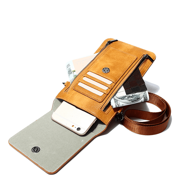 Vintage PU Leather Card Holder 6Inch Phone Bag Shoulder Bag Crossbody Bags - MRSLM