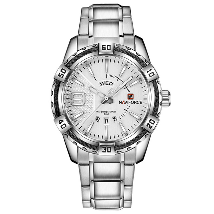 NAVIFORCE 9117 Waterproof Men Wrist Watch Calendar Full Steel Quartz Watches - MRSLM