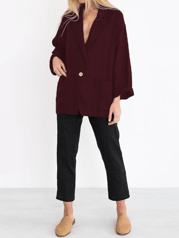 Solid Color Turn-Down Collar Long Sleeve Causal Button Blazers - MRSLM
