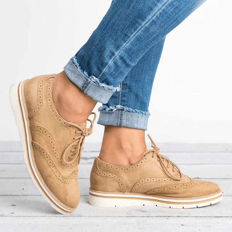 Women plus Size Brogue Lace up Soft Lace up Casual Oxford Loafers - MRSLM