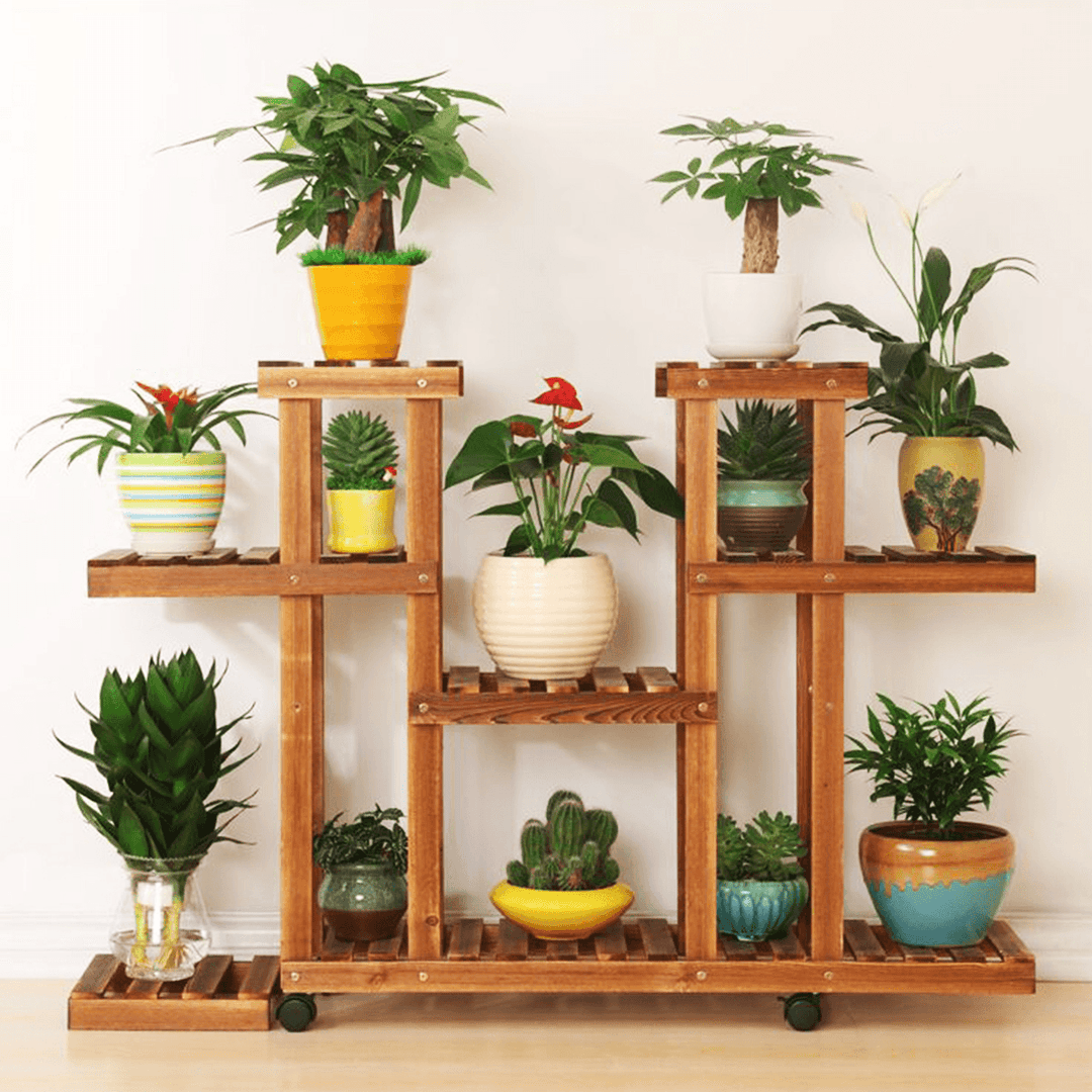 Multi Tier Wood Flower Rack Plant Stand Wood Shelves Bonsai Display Shelf Indoor - MRSLM