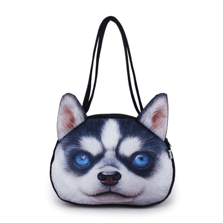 Women Cute Dog Head Shoulder Bags Casual 3D Animal Print Handbags Shopping Bags - MRSLM
